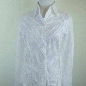 ANNE FONTAINE white ruffle Star COTTON SHIRT S 1